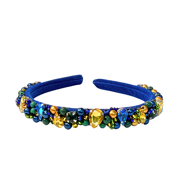 Tiara de Luxo Fina Bordada com Pedrarias cores Brasil Verde Amarelo e Azul Copa T412 Feminina