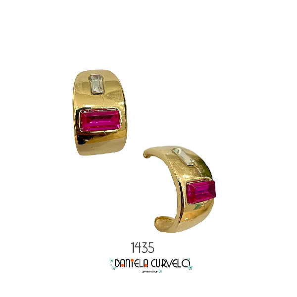 Brinco Argola Dourada Cristal Retangular Pink BM1435ROSA