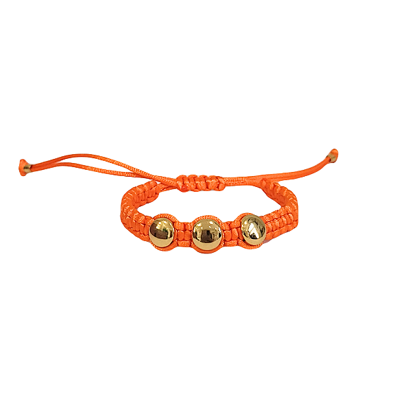 Pulseira Macramê Regulável Laranja 3 Bolinhas  - PS487LA