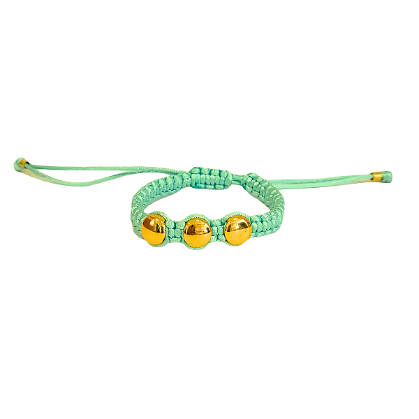 Pulseira Macramê Regulável Azul bebê 3 bolinhas  - PS465BE