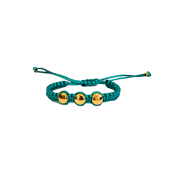 Pulseira Regulável Macramê 3 Bolinhas Turquesa -PS492TU