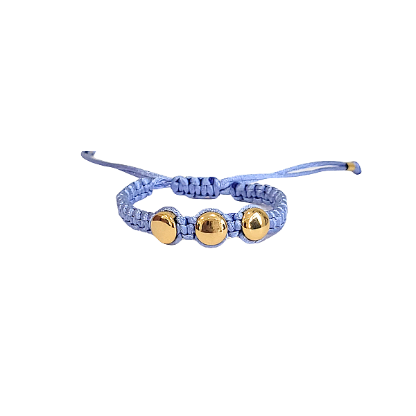 Pulseira Regulável Macramê 3 Bolinhas Azul Jeans -PS497AZ