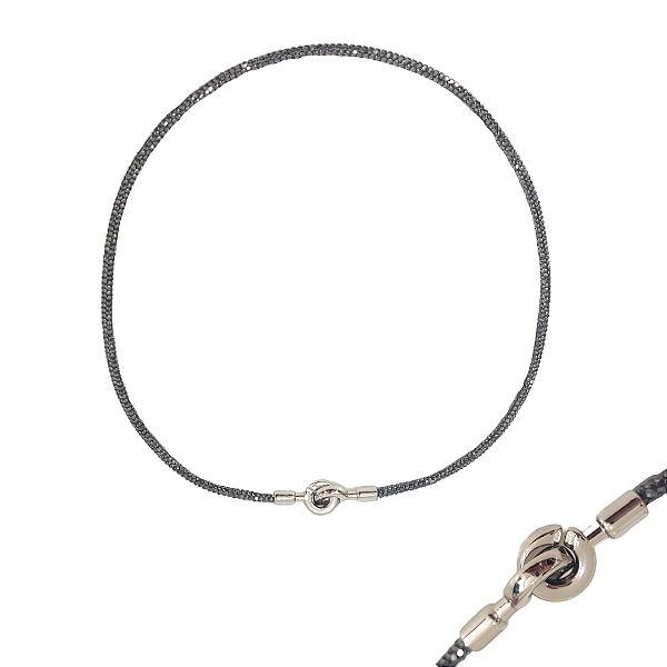 Gargantilha 2 em 1 Tubo de Strass Hematite Fecho C Prata - CL399
