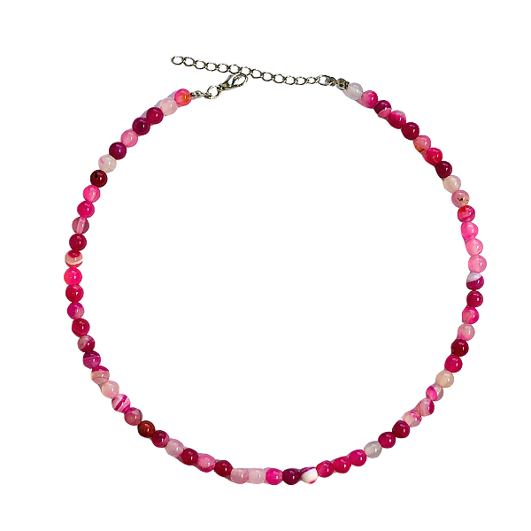 Colar Bolas Ágata Rosa - Pedra Natural CL405