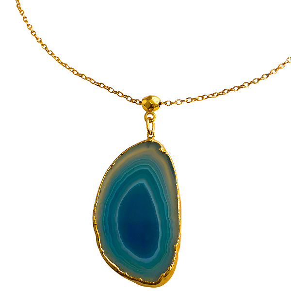Colar Dourado com Pedra Ágata Azul- CL442B