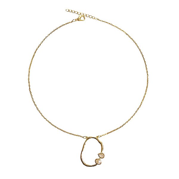 Colar Forma Orgânica Dourada com 2 Gotas Zircônia CL517