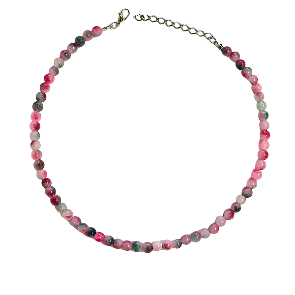 Colar Bolas Ágata Mescladas Verde e Rosa Feminino Pedra Natural - CL561