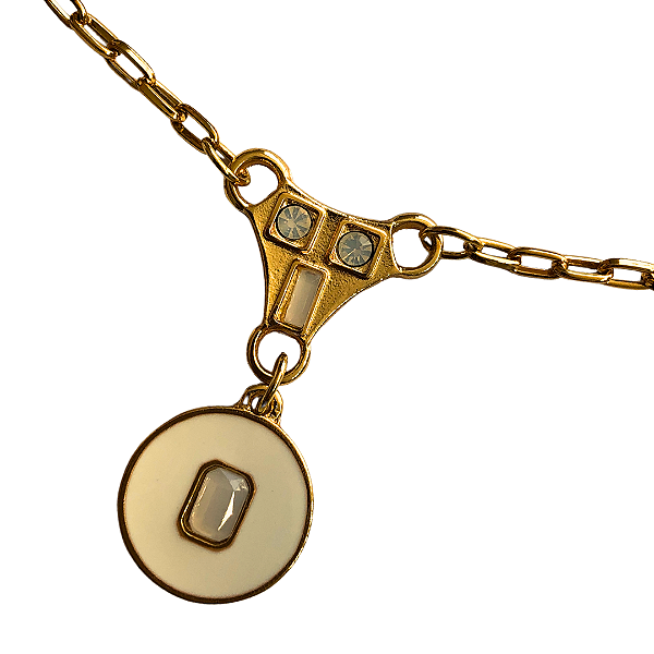 Colar Dourado Medalha Resinada Branca com Pedra Opal CL612