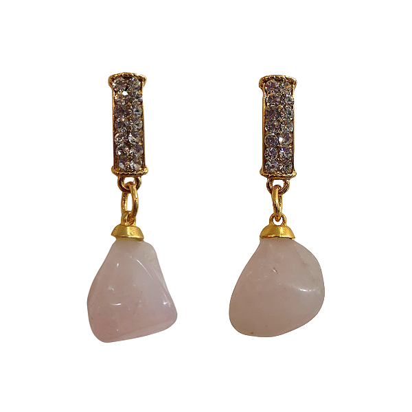 Brinco Argola Orgânica Dourada com Quartzo Rosa BG1892