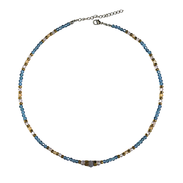 Choker de cristais azul marinho, lilás, dourado e hematita CL580