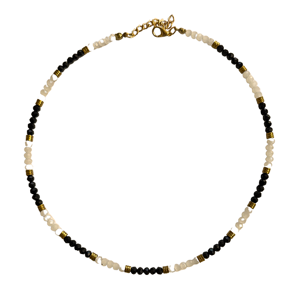 Choker de Cristais Branco e Preto com Hematita Dourada CL644