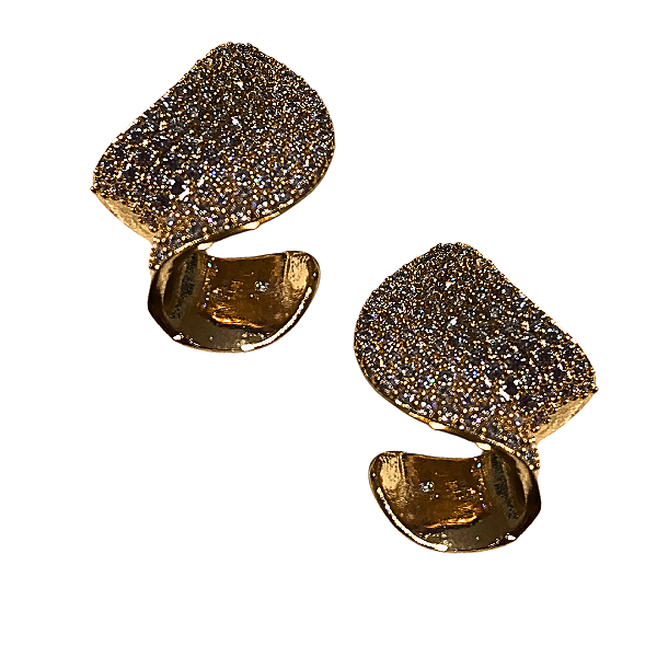 Brinco Semijoia Orgânico Dourado com Zircônias BF1217