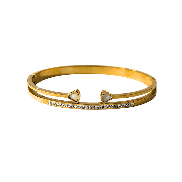 Bracelete de Aço Dourado Triângulo com Strass e Madre Pérola 712P
