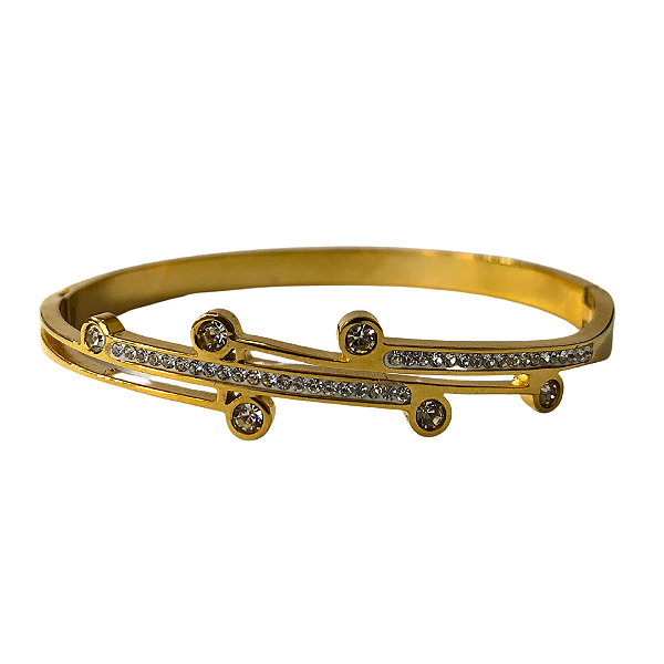 Bracelete de Aço Dourado com 6 Círculos de Strass 717P