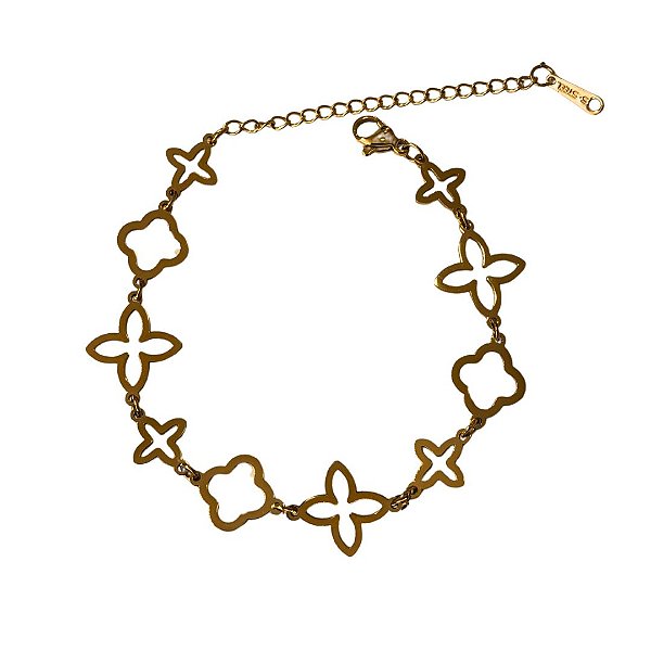 Pulseira de Aço Dourada Vazada Van Cleef 728P