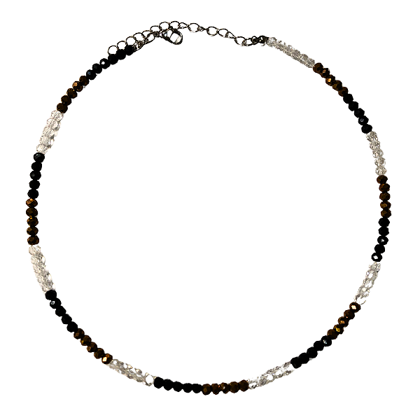 Choker de Cristais Marrom, Branco e Preto CL655