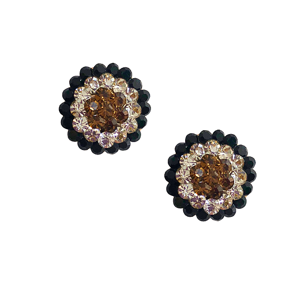 Brinco Redondo de Strass Preto, Cristal e Marrom BF1195
