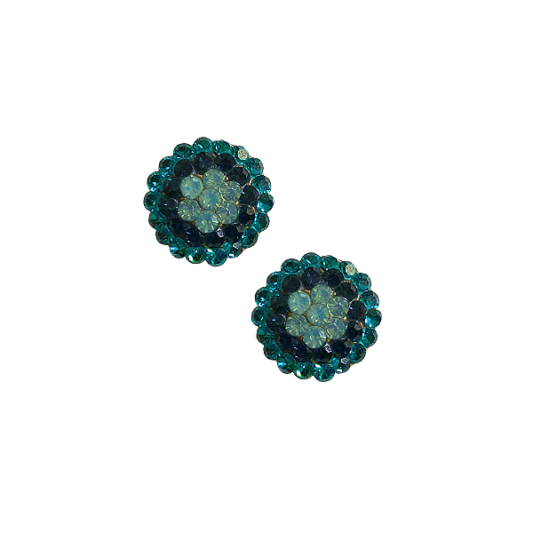 Brinco Redondo de Strass Azul Petróleo, Azul Marinho e Verde Opal BF1234