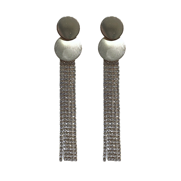 Brinco Grande Círculos Prata com Franja de Strass BG1951