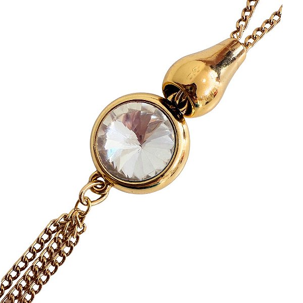 Colar Comprido com Pingente de Cristal e Tassel Dourado CL702