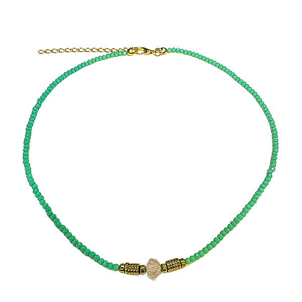 Choker de cristais verde agua com cristal rosê e hematita CL569