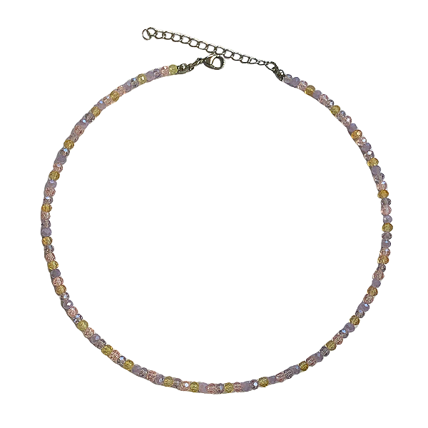 Choker de Cristais Amarelo Candy, Lilás Opal e Rosa Claro CL714