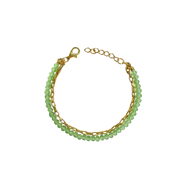 Pulseira de Cristais Verde Folha com Corrente Dourada