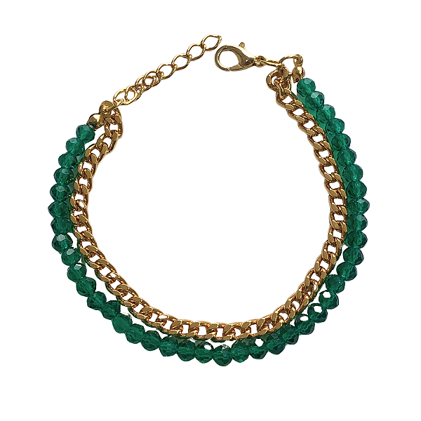 Pulseira de Cristais Jade Transparente com Corrente Dourada 753P