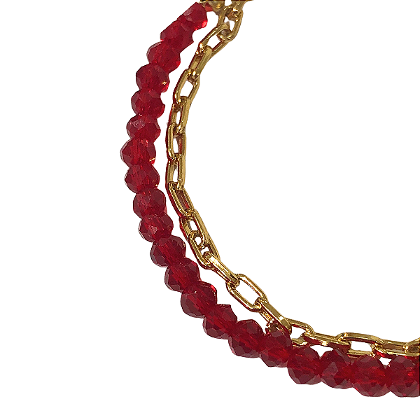Pulseira de Cristais Marsala com Corrente Dourada