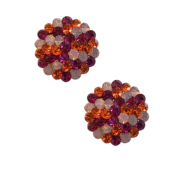 Brinco Redondo de Strass Rosa Pink, Laranja e Rosa Opal BF1245