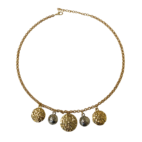 Colar Medalhas Marteladas Prata e Dourado CL736