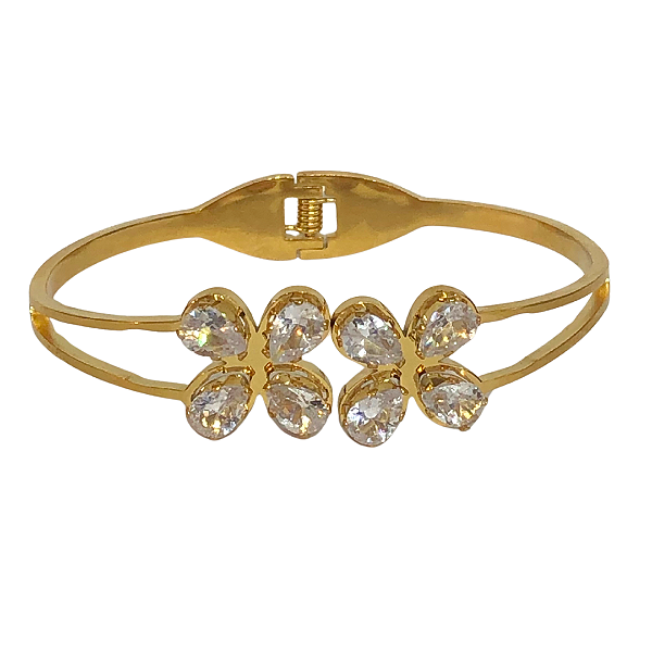 Bracelete de Aço Dourado com Flor de Cristais 761P