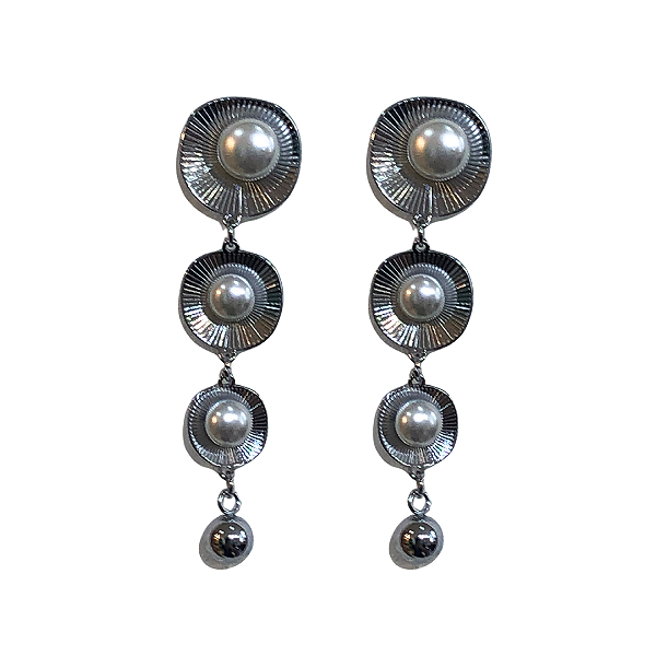 Brinco de Aço Prata Esferas Orgânicas Penduradas com Pérolas BG2016