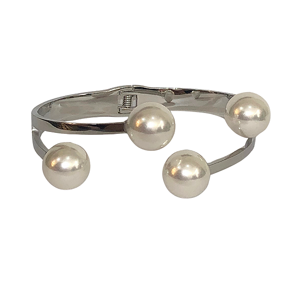Bracelete de Aço Prata com Esferas de Pérola 763P