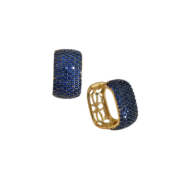 Argola Dourada com Zircônias Azul Marinho BG2024