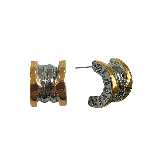 Brinco Meia Argola de Aço Prata com Dourado BF1262