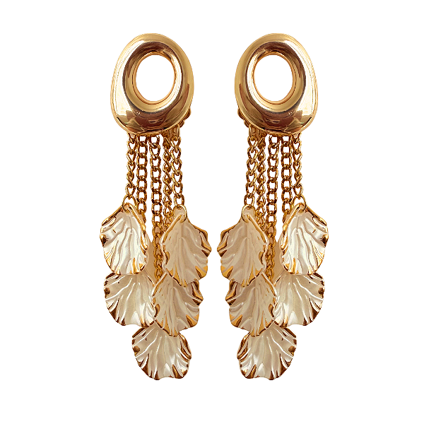 Brinco Orgânico Dourado com Correntes e Conchas BG2034