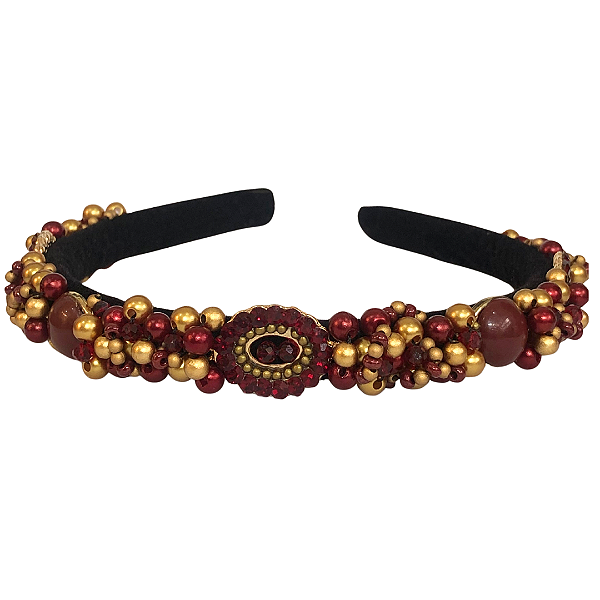 Tiara de Luxo Fina Preta Marsala com Dourado T444