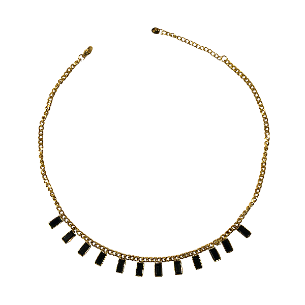Colar de Aço Dourado com Pingentes de Cristal Preto CL759