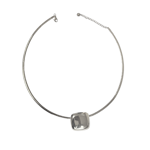 Choker de Aço Prata com Pingente Quadrado CL762