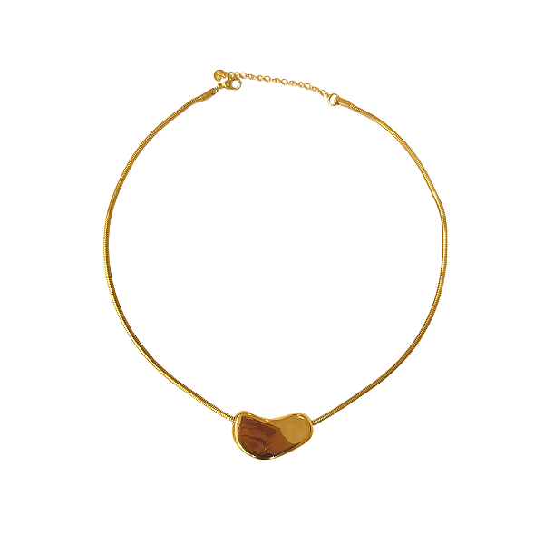 Choker de Aço Dourada com Pingente Orgânico CL763