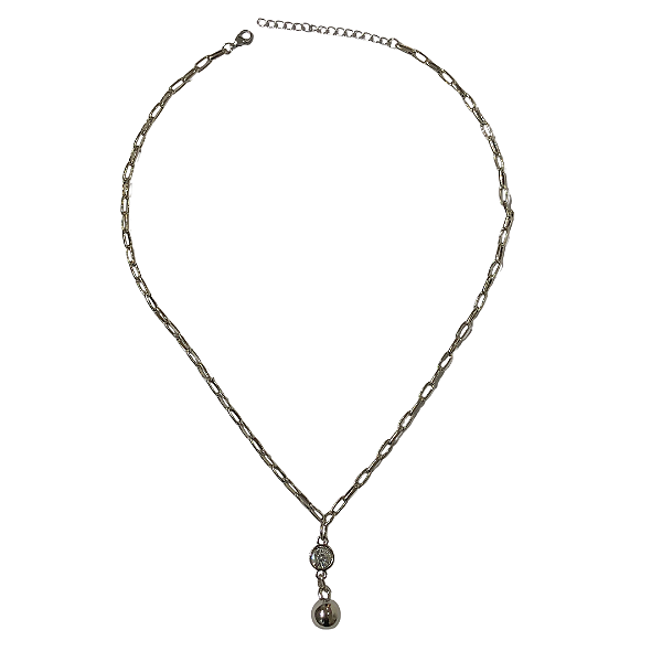 Colar Prata com Pingente Esfera e Cristal CL773