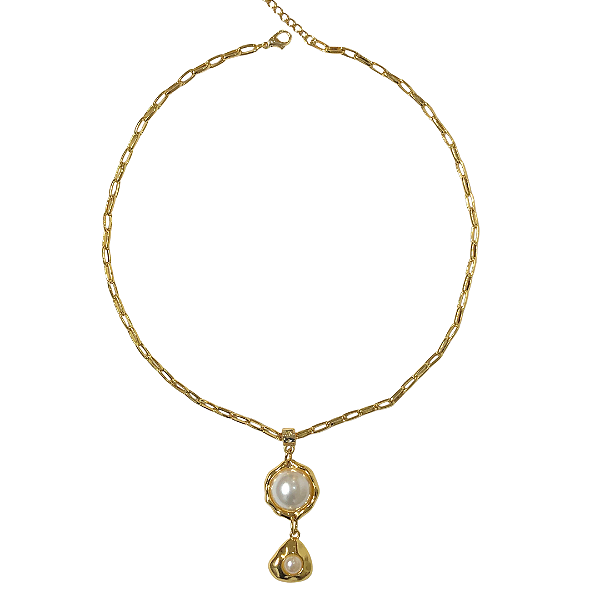 Colar Dourado com Pingentes Orgânicos de Pérola CL771