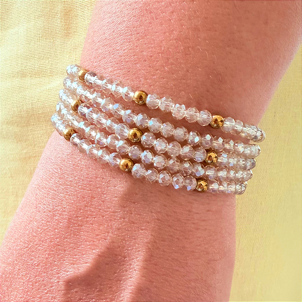 Pulseira de Imã com Cristais Champanhe e Hematita Dourada 782P