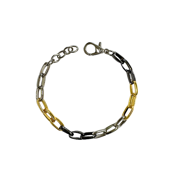 Pulseira de Corrente Dourada, Prata e Ônix