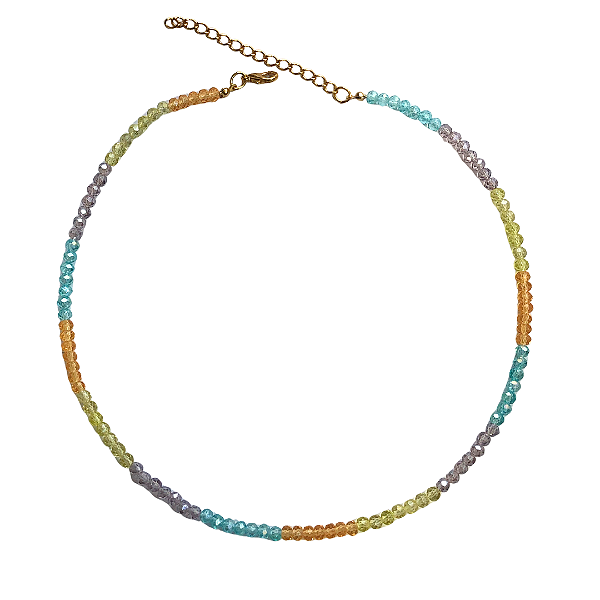 Choker de Cristais Candy Lilás, Laranja, Azul Claro e Amarelo Manteiga CL775