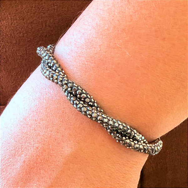 Pulseira de Tubo de Strass Entrelaçada Hematite 791P