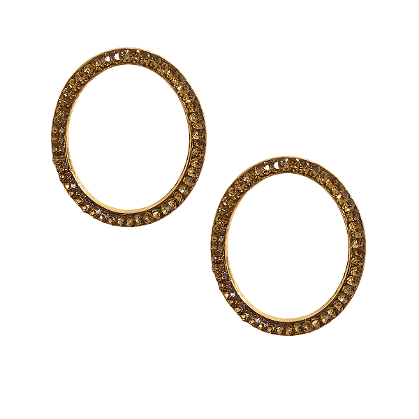 Brinco Oval com Strass Dourado BG2045