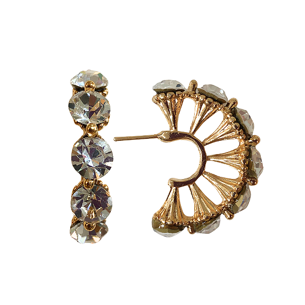 Argola Leque Dourado com Cristais Brancos BM2044