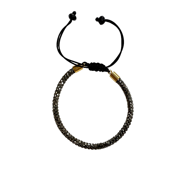 Pulseira de Tubo de Strass Hematite Macramê 796P